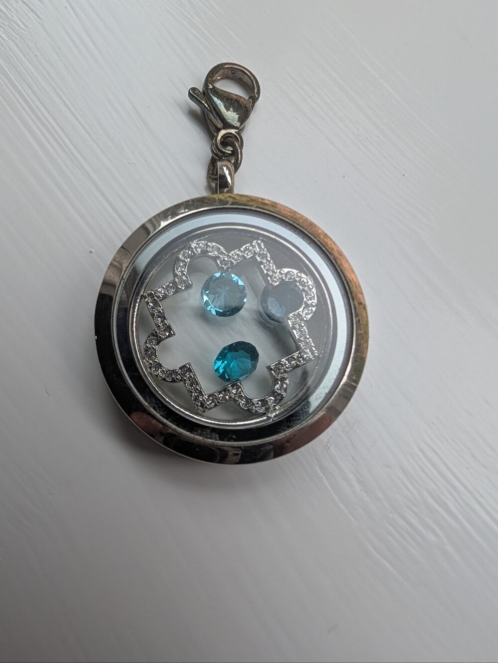Origami Owl Silver-Tone Floating Blue Crystal Locket Charm